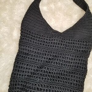 Y2K Slouchy Crochet Shoulder Bag Black Medium Size Indiesleeze Cottagecore Curve
